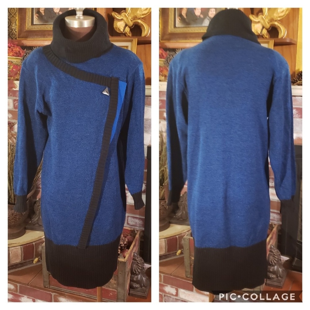 KNIT TURTLE NECK 80's MIDI SWEATER DRESS L